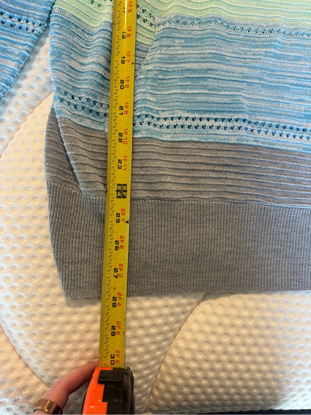 Striped Hooded Knit Sweater - Gray, White & Aqua - Picture 3 of 6